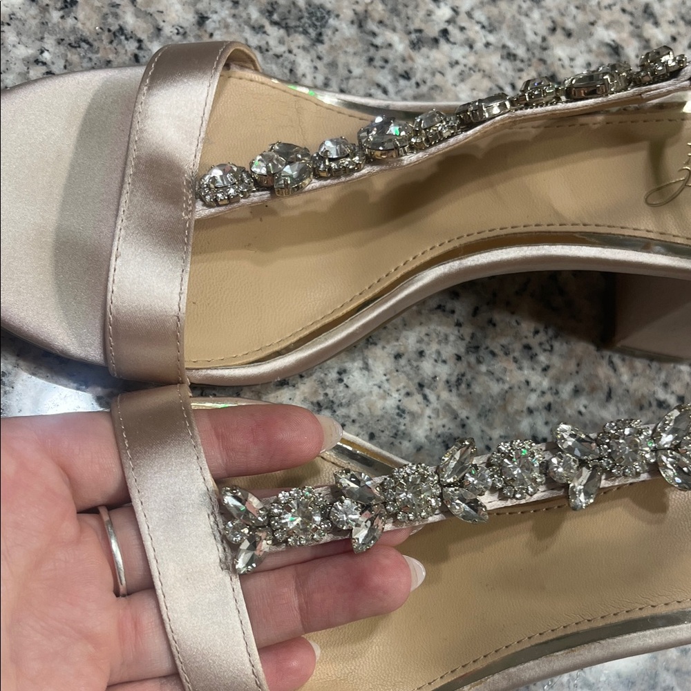Jewel Badgley Mischka Satin Heels with Crystal Accents - Picture 4 of 4
